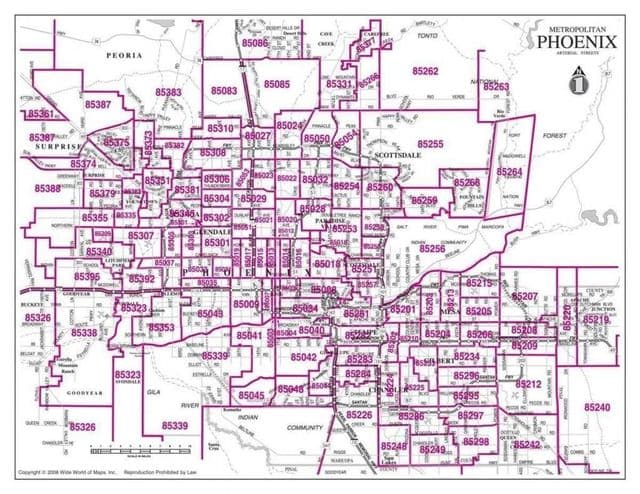 Mapa de los códigos postales de Phoenix