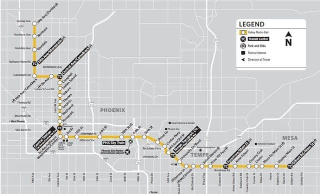 Mapa de las estaciones de tren de Phoenix