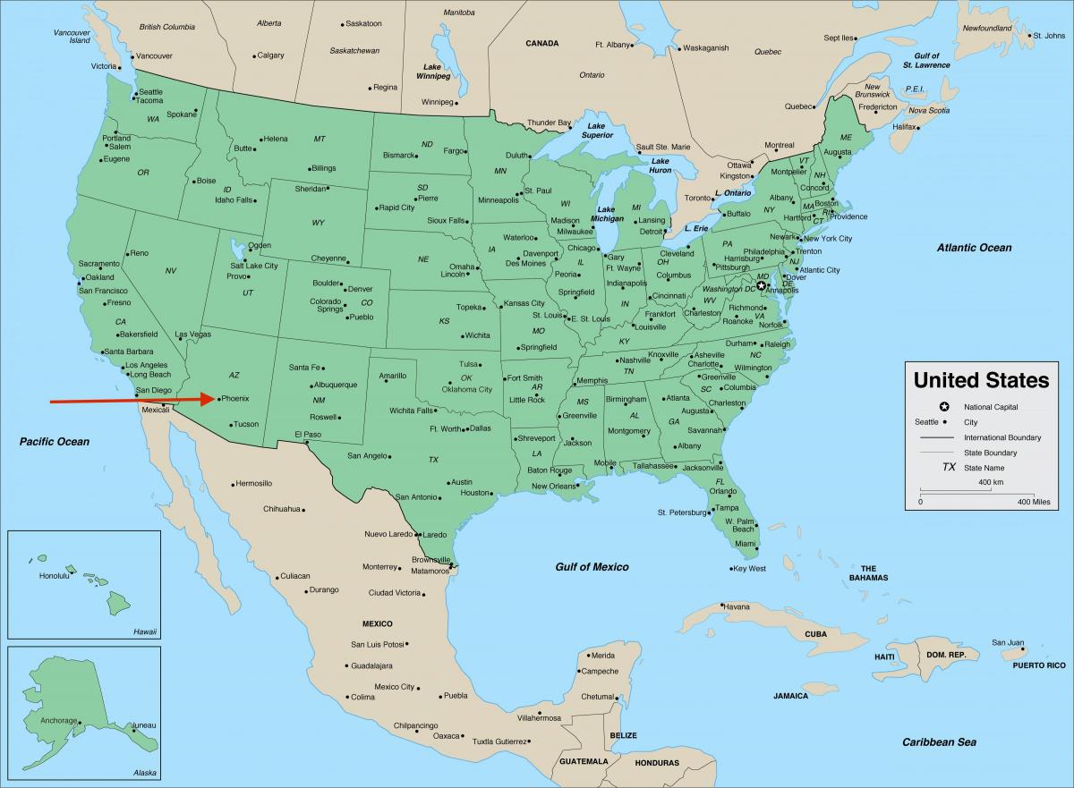 Phoenix en el mapa de Arizona - USA
